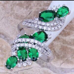 Emerald Green CZ Silver Ring Size 9